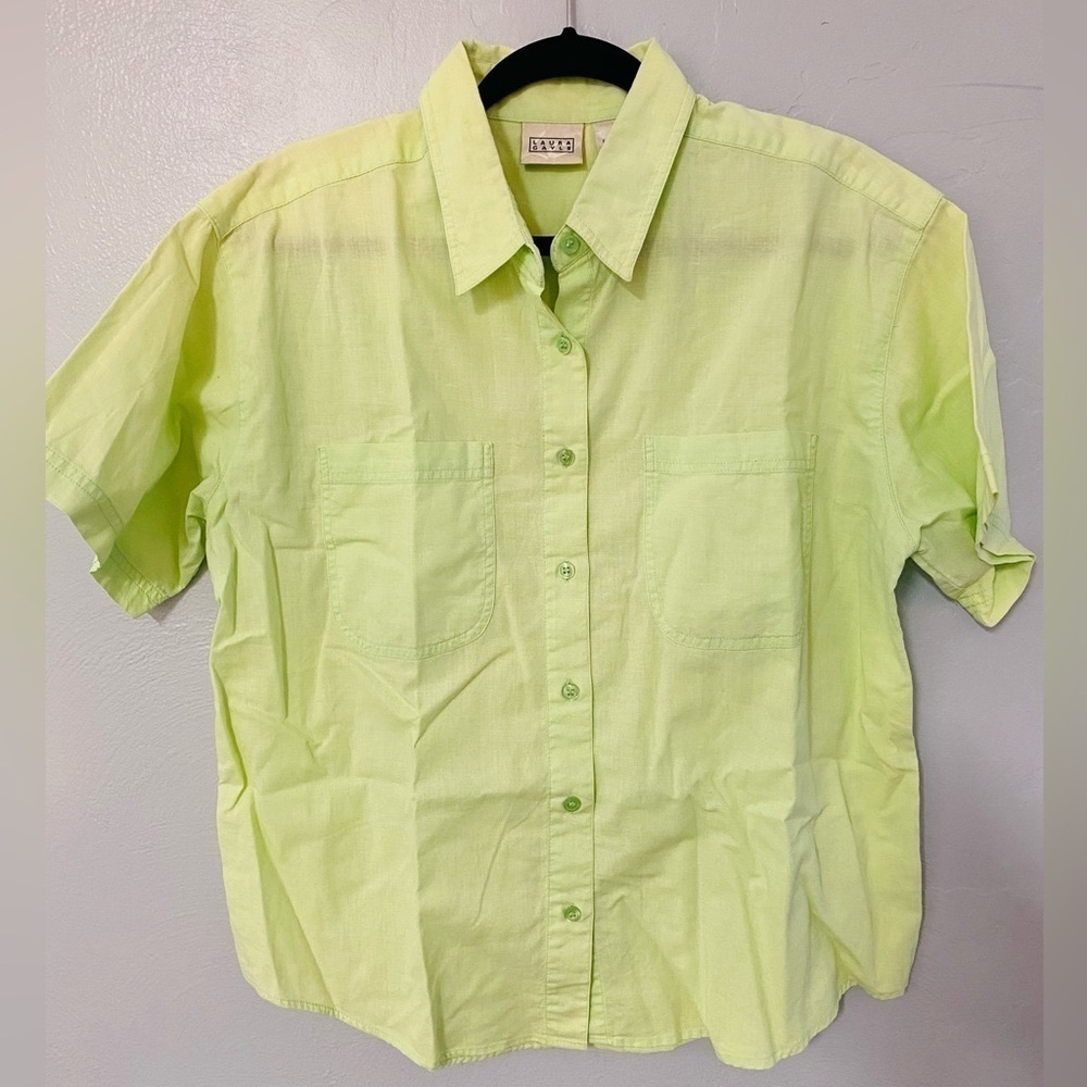 Laura Gayle shirt top blouse linen cotton blend button down Sz L  F-19